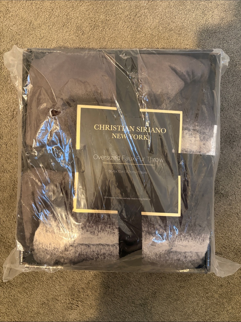 Christian Siriano Plush Faux Fur Throw - Gray & Cream Accents